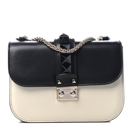 Valentino Garavani Vitello Small Glam Lock Rockstud Flap Black Light Ivory 1 of 4
