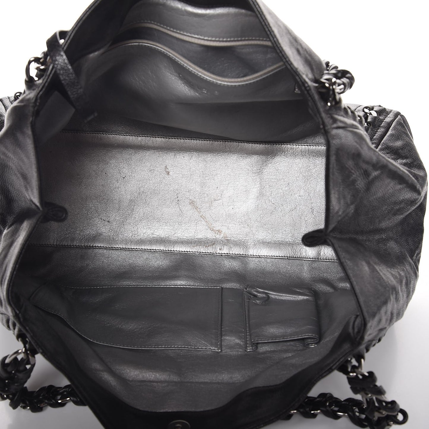 Glazed Caviar East West Modern Chain Tote Black