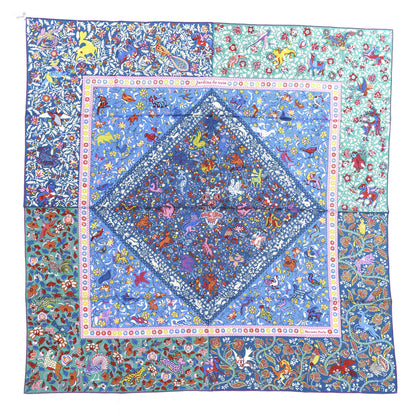 Hermes Cashmere Silk Jardins De Soie Shawl 140 Bleu Vert Rose 1 of 6