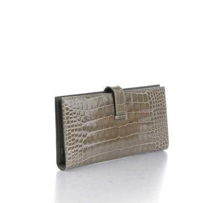 Hermes Shiny Alligator Bearn Wallet Gris Tourterelle 3 of 8