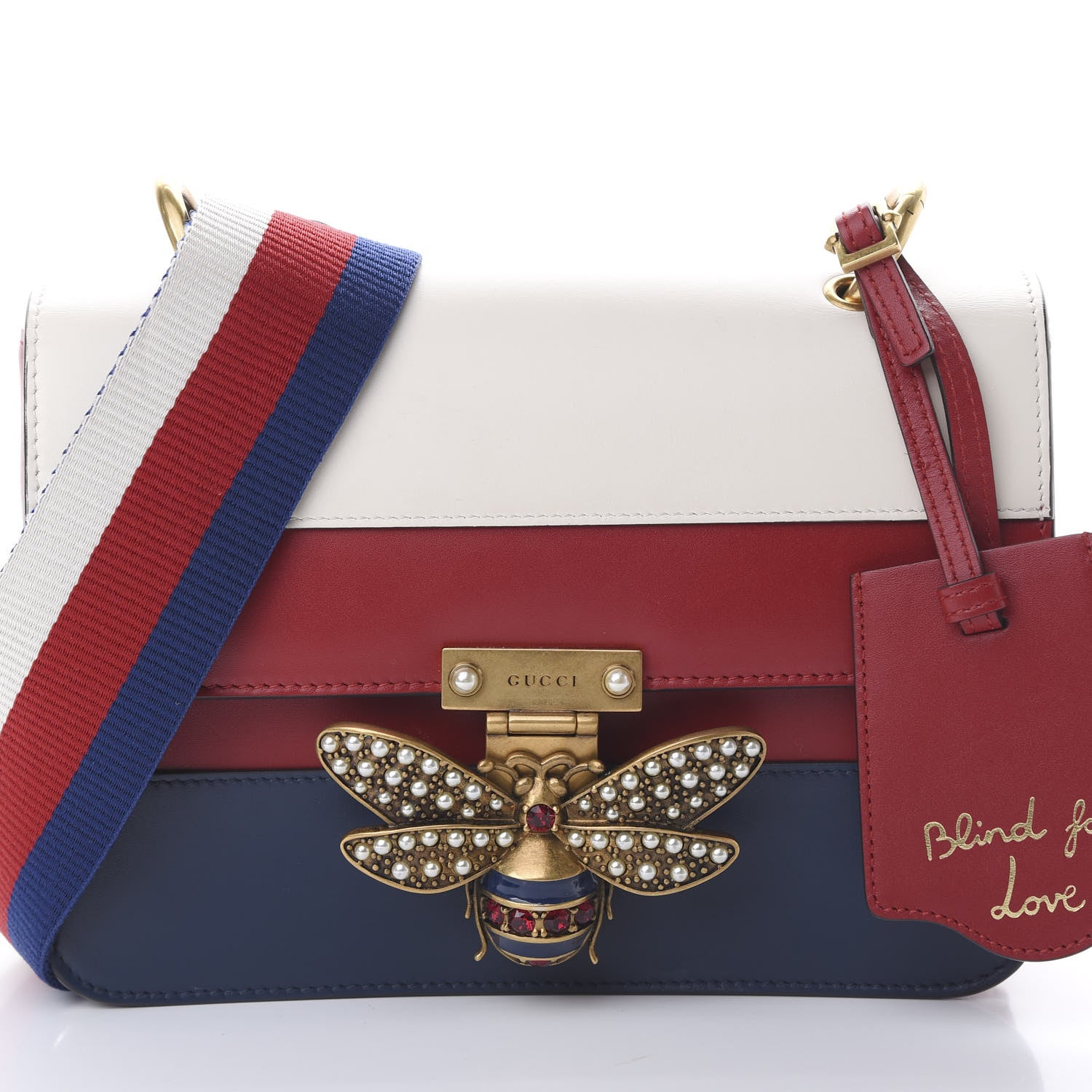 Gucci Calfskin Sylvie Web Queen Margaret Shoulder Bag Blue Agata Hibiscus Red Mystic White 7 of 12