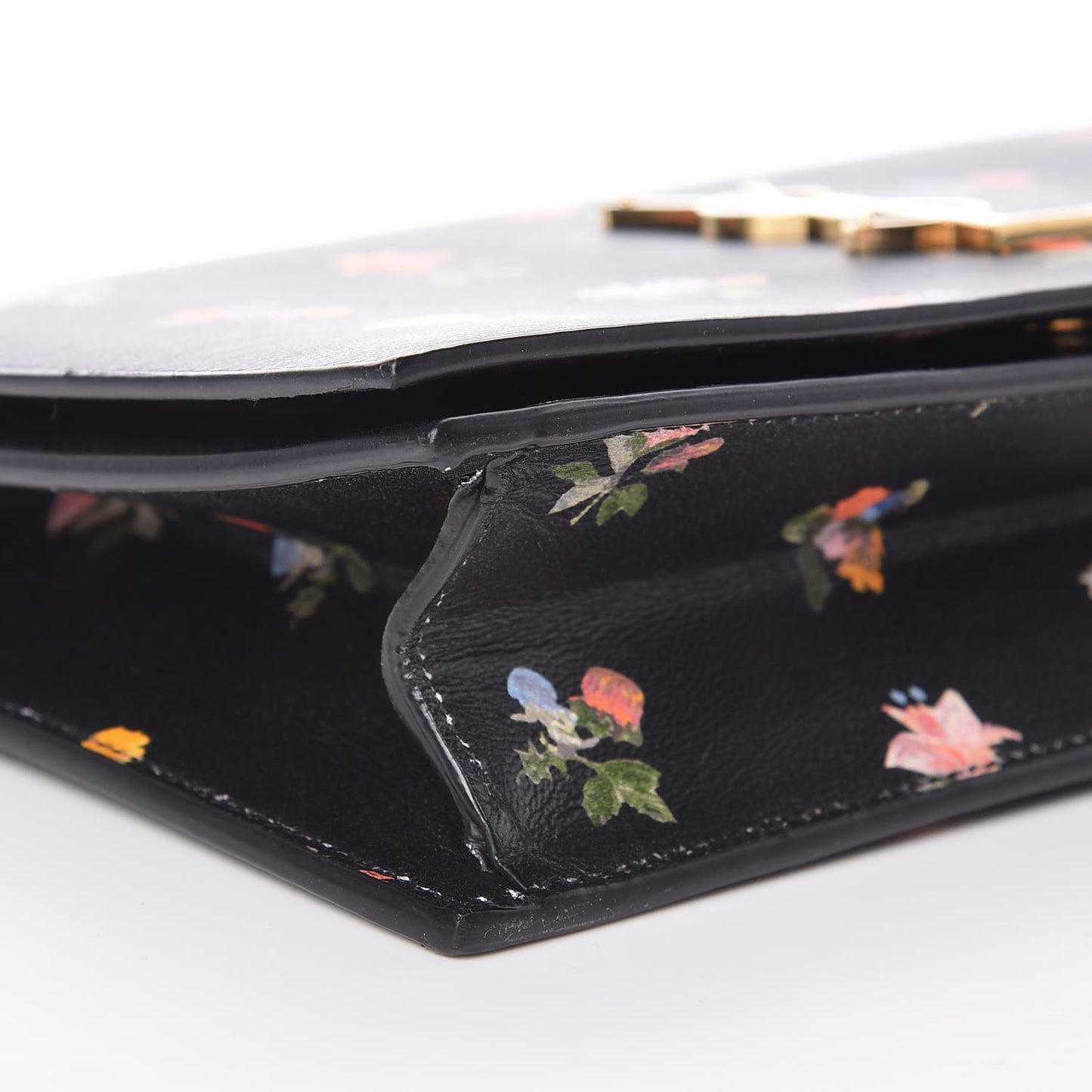 Calfskin Prairie Flower Printed Small Monogram Clutch Black Multicolor