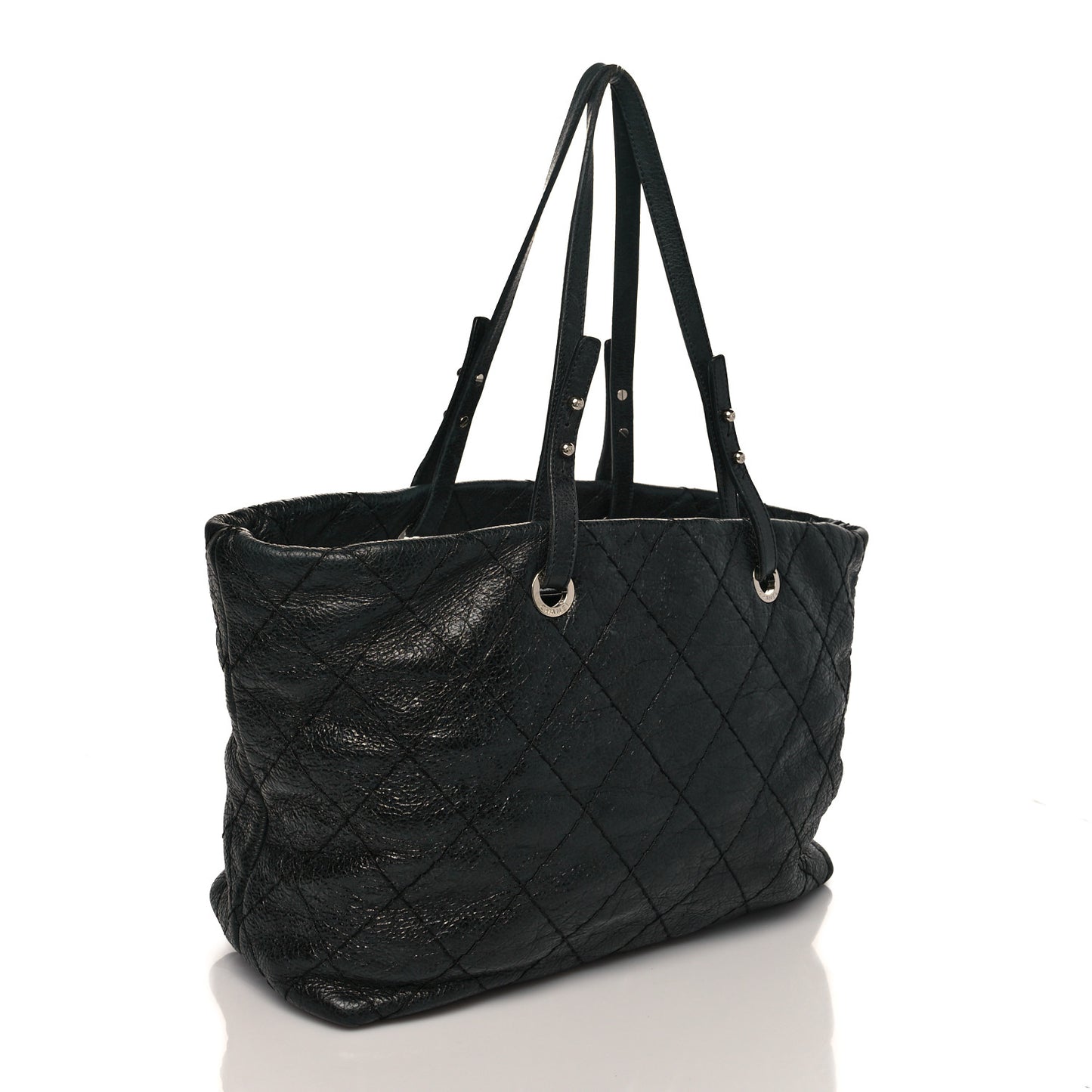 Glazed Calfskin Large On The Road Tote Black