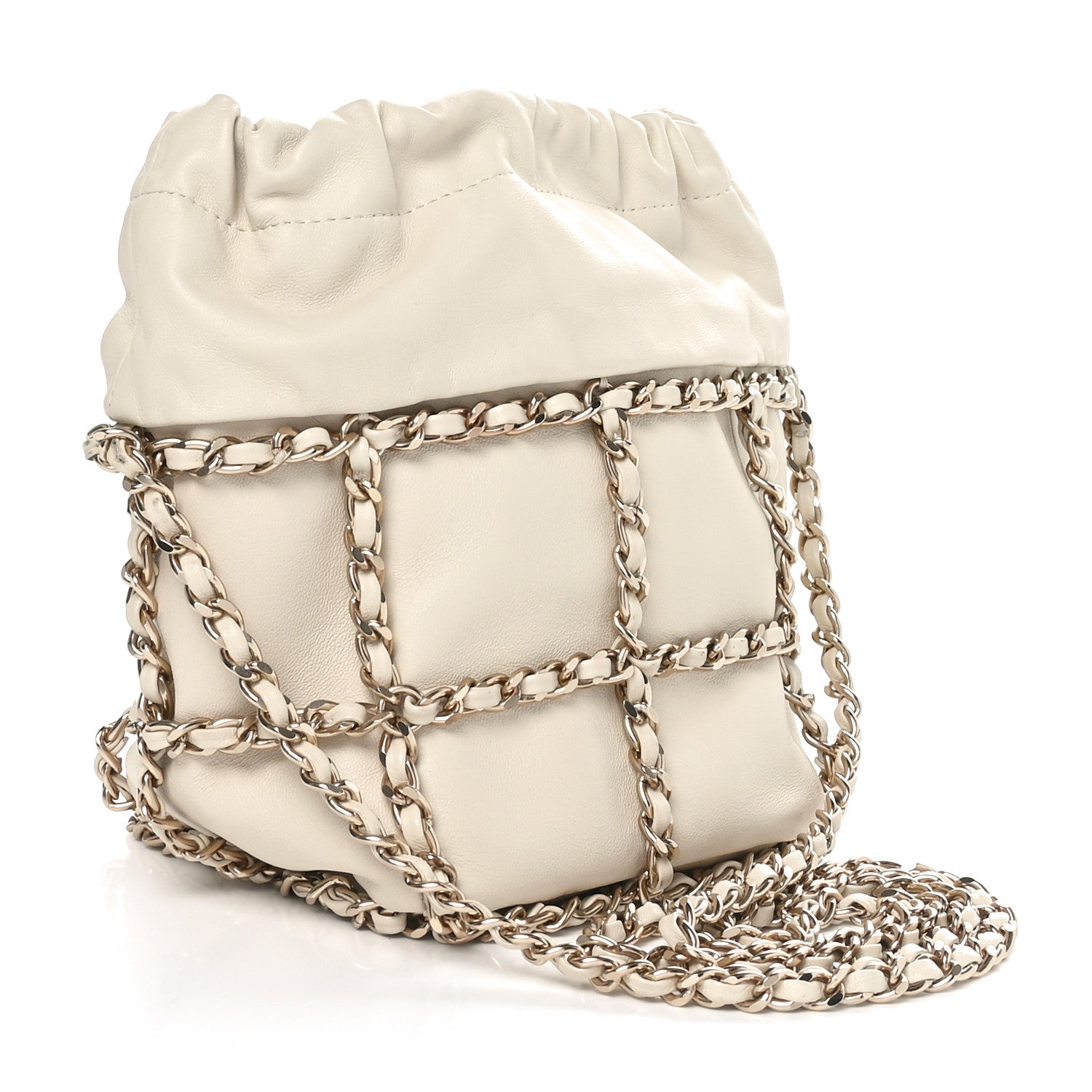 Chanel Lambskin Bucket Chain Drawstring Bag Beige 3 of 10