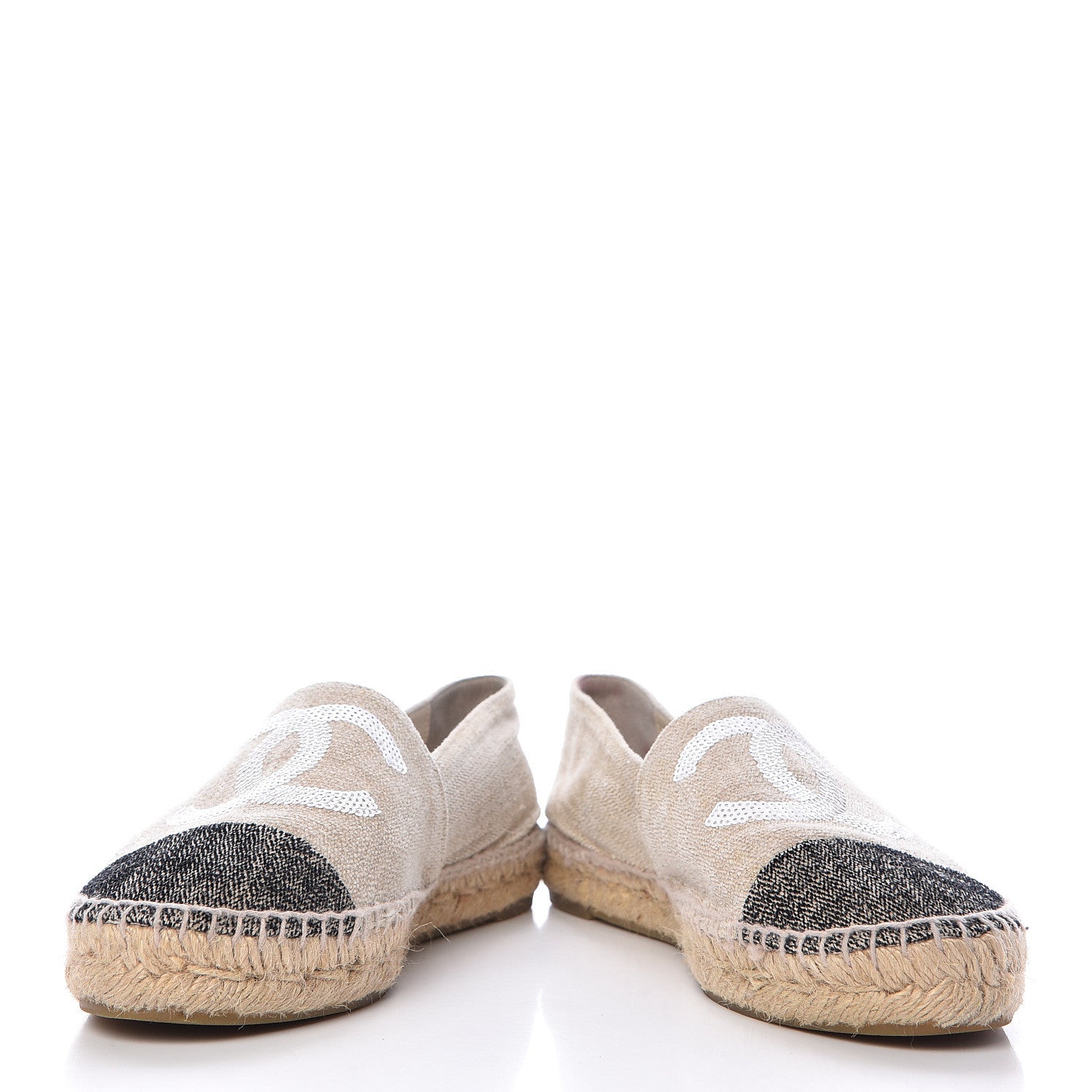 Chanel Toile Sequin CC Espadrilles 39 Beige Black 5 of 13