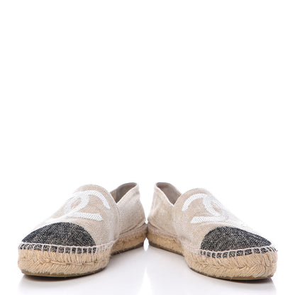 Chanel Toile Sequin CC Espadrilles 39 Beige Black 5 of 13