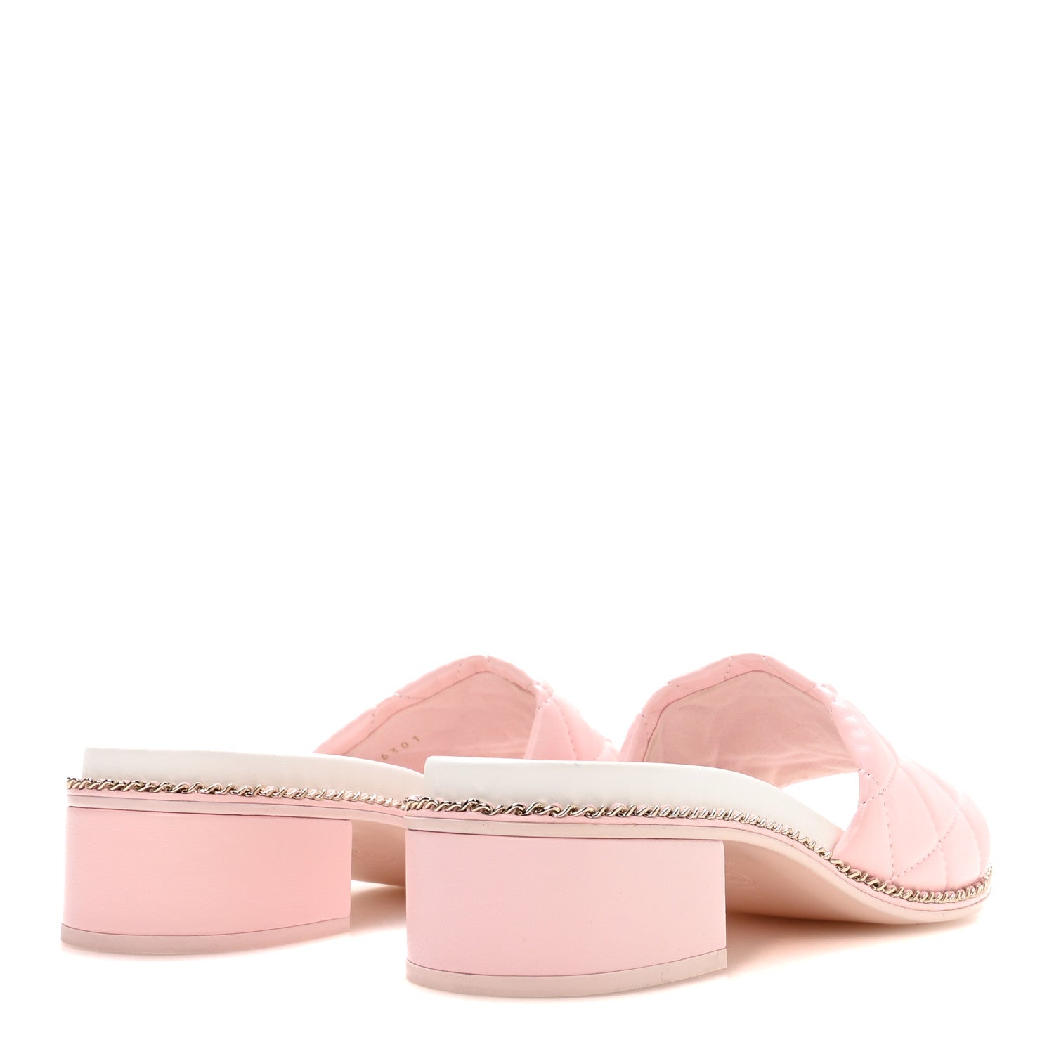 Chanel Lambskin Quilted CC Chain Mules 38 Light Pink White 5 of 8