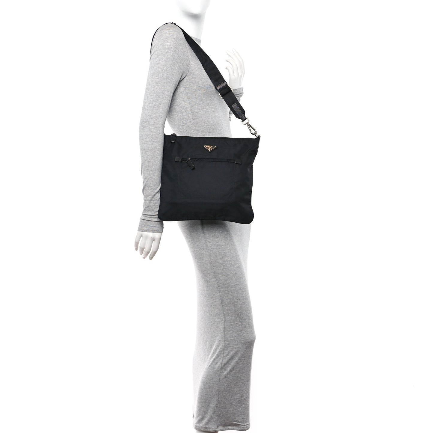 Tessuto Nylon Saffiano Flat Messenger Bag Black