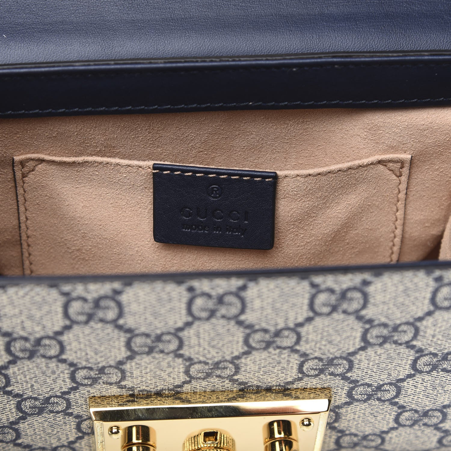 Gucci GG Supreme Monogram Moon Calfskin Small Padlock Shoulder Bag Beige Blue Mystic White Hibiscus Red 7 of 12
