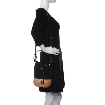 Prada Wicker Canvas Bucket Bag Black 2 of 11
