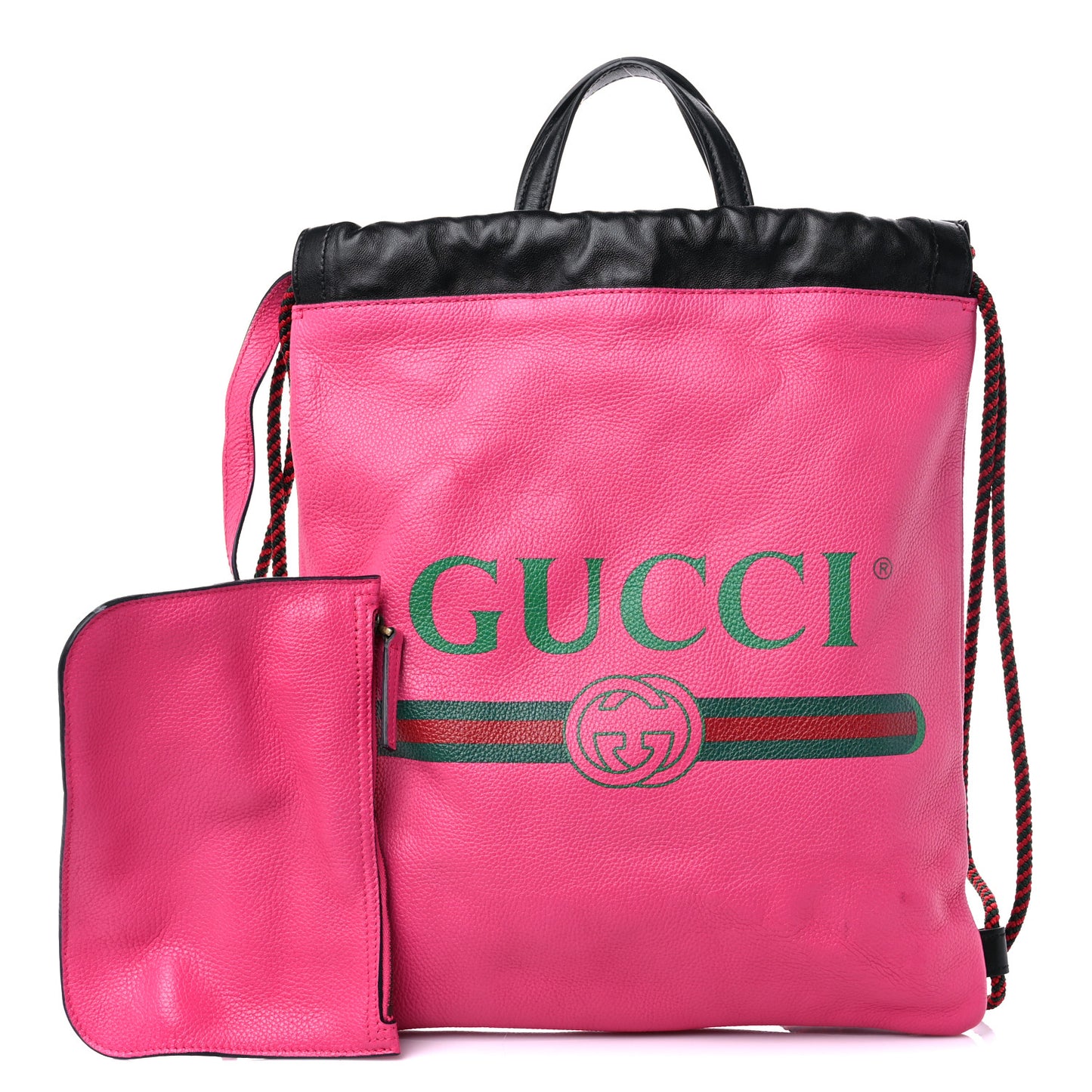 Grained Calfskin Logo Drawstring Backpack Box Pink Green Black