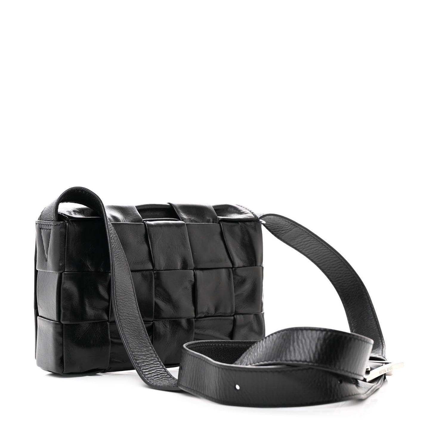 Paper Calfskin Maxi Intreccio Small Cassette Crossbody Bag Black