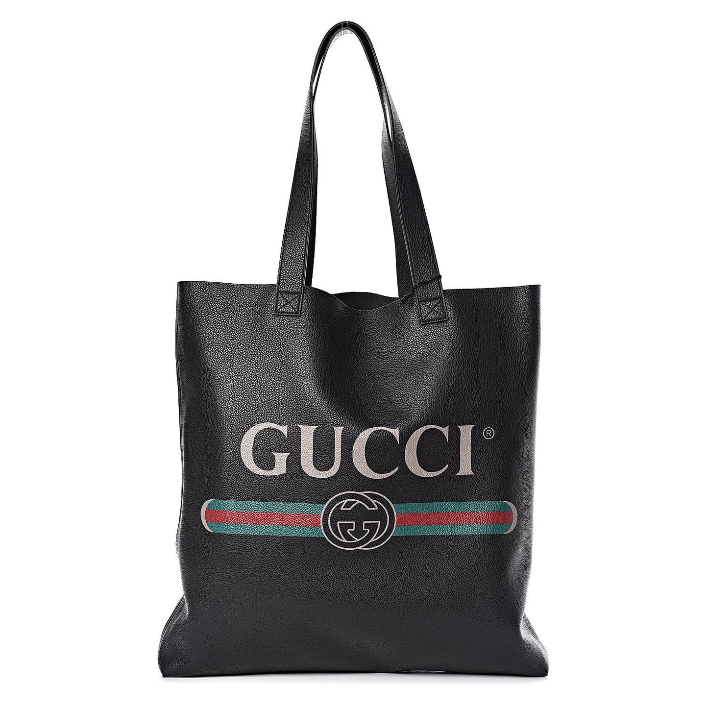 Calfskin Mens Logo Vertical Shopping Tote Black