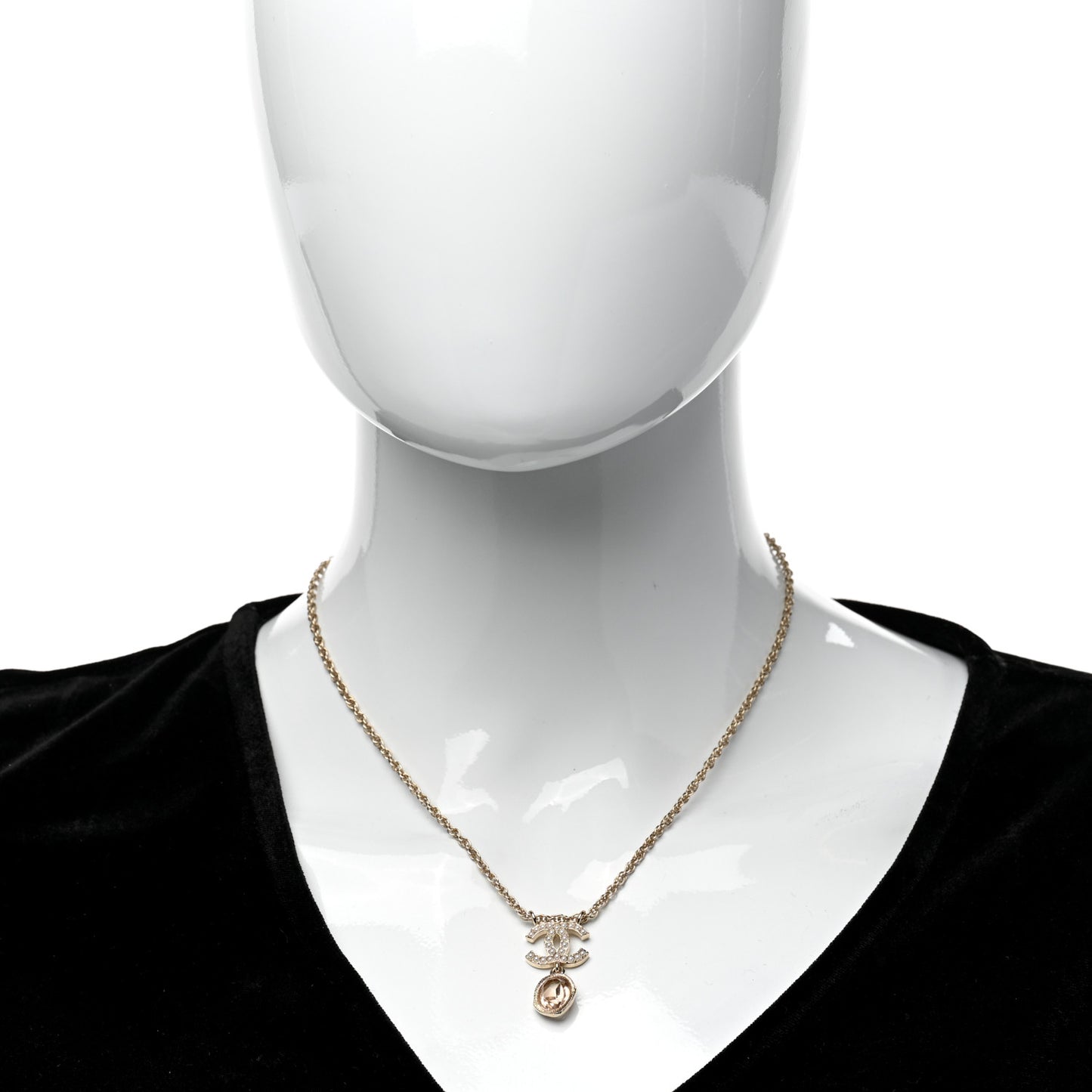 Crystal Pearl CC Necklace Pearly White Gold