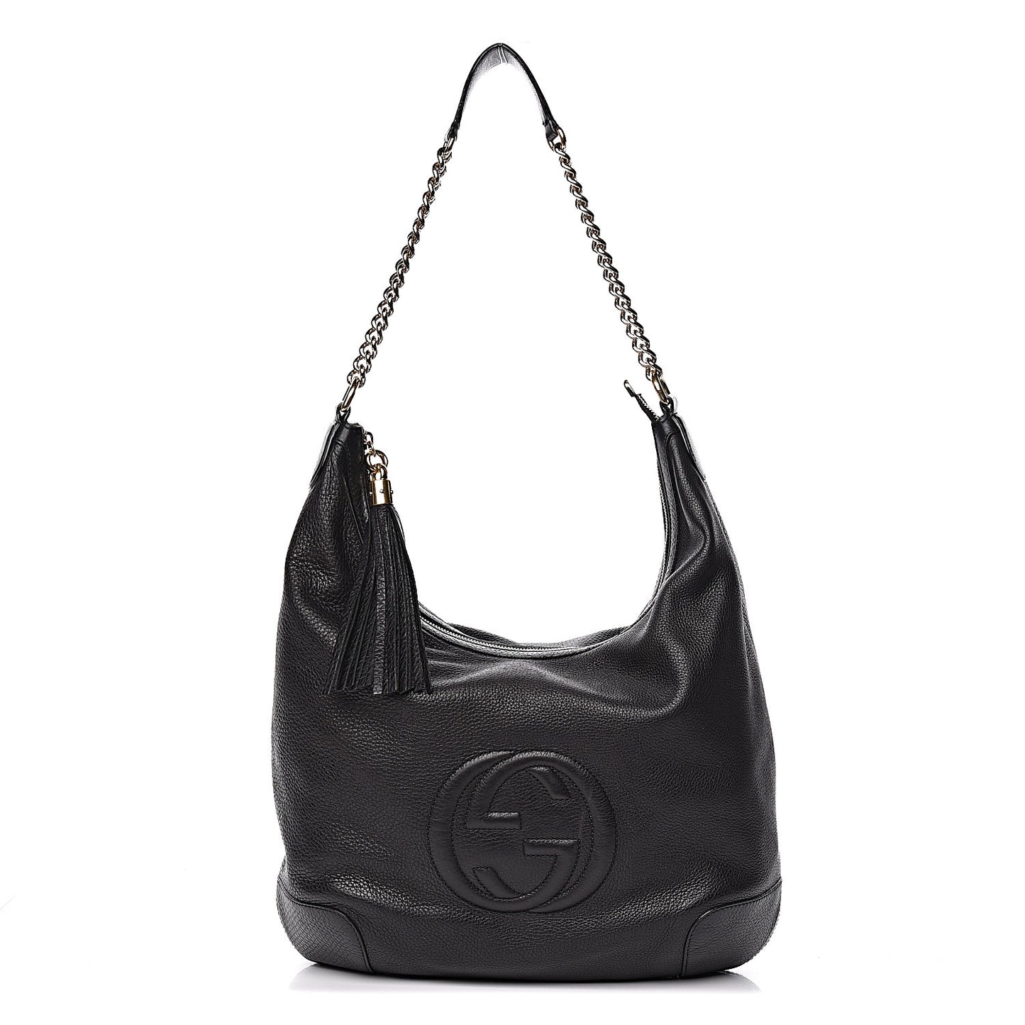 Pebbled Calfskin Medium Soho Chain Hobo Black
