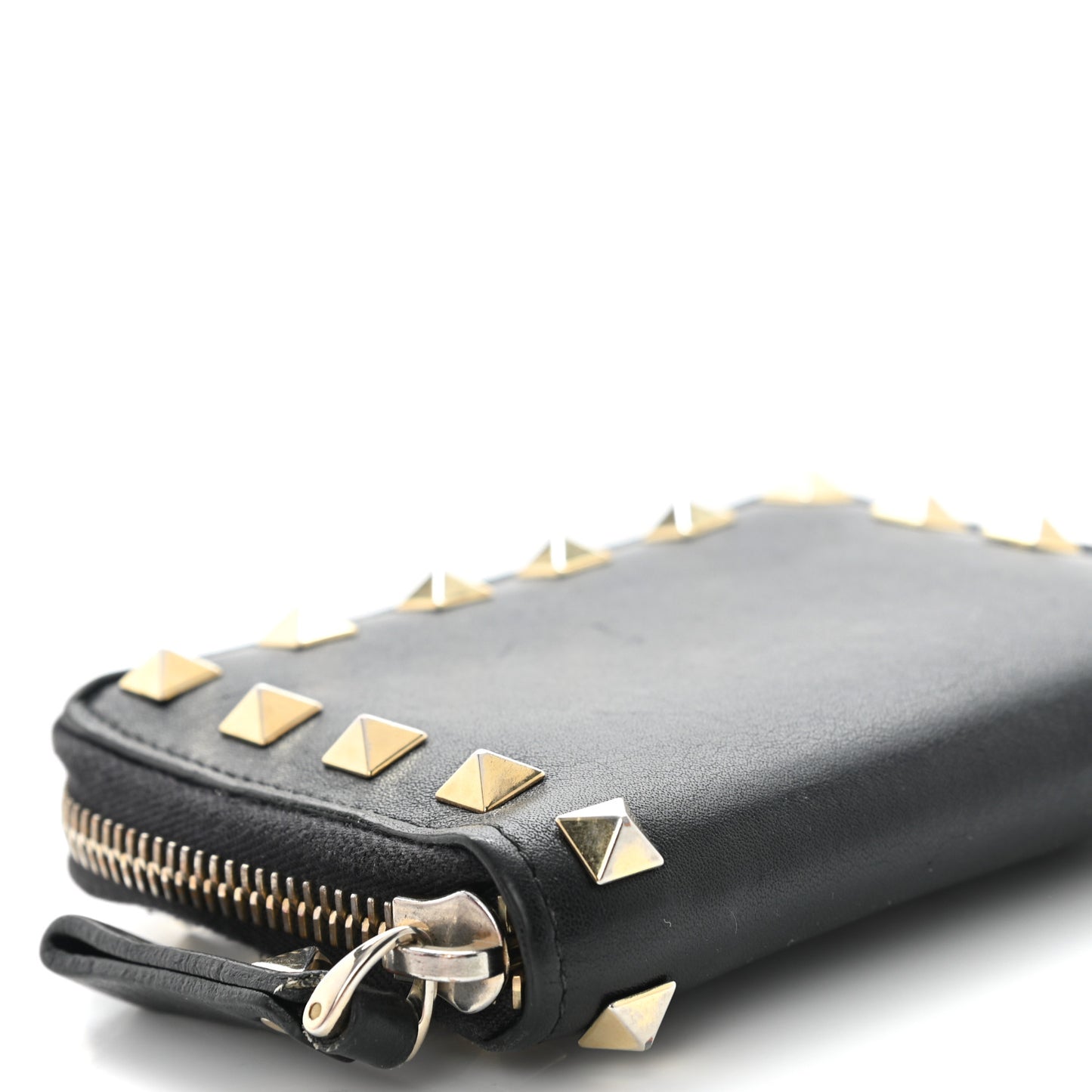 Vitello Rockstud Zip Around Card Holder Wallet Black