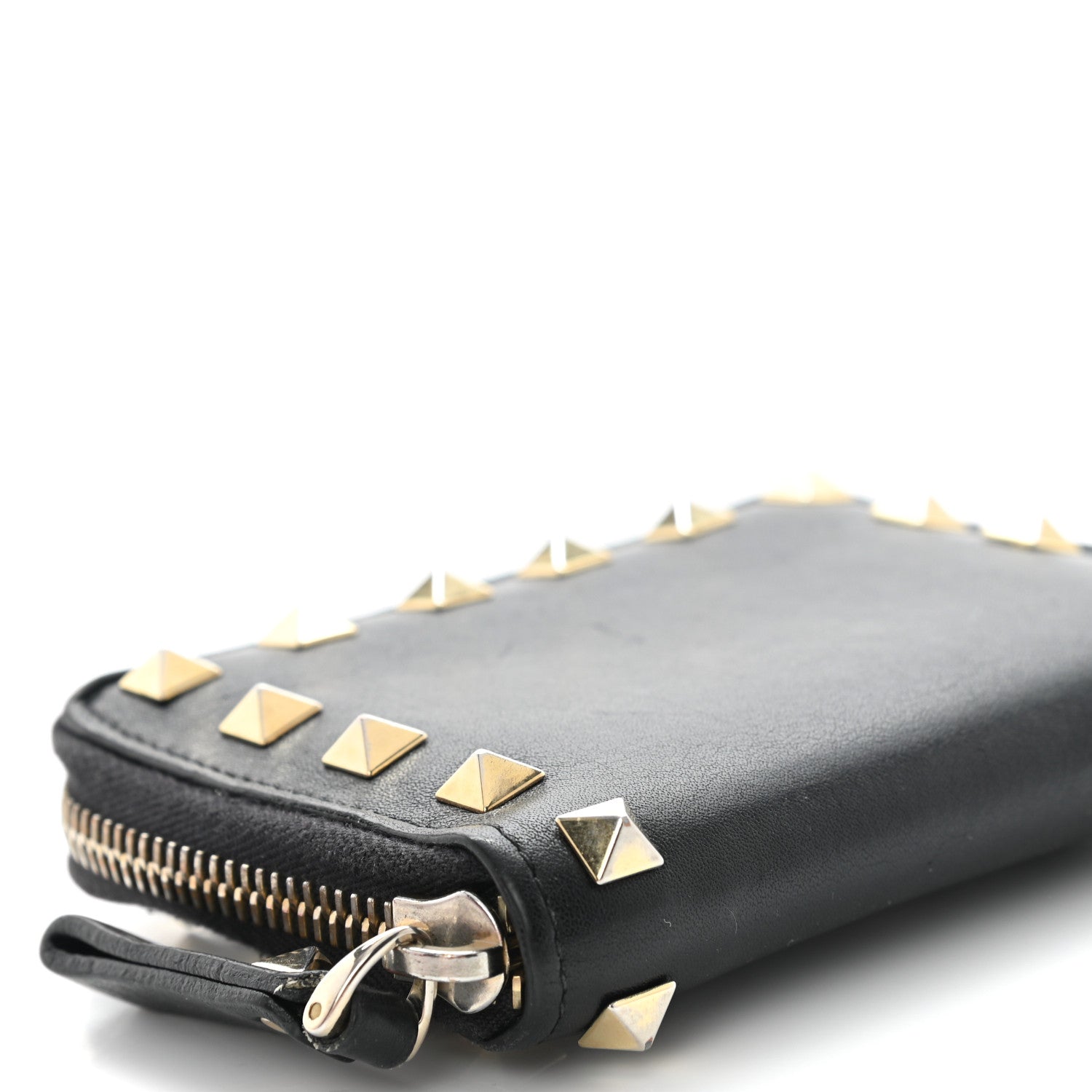 Valentino Garavani Vitello Rockstud Zip Around Card Holder Wallet Black 9 of 10