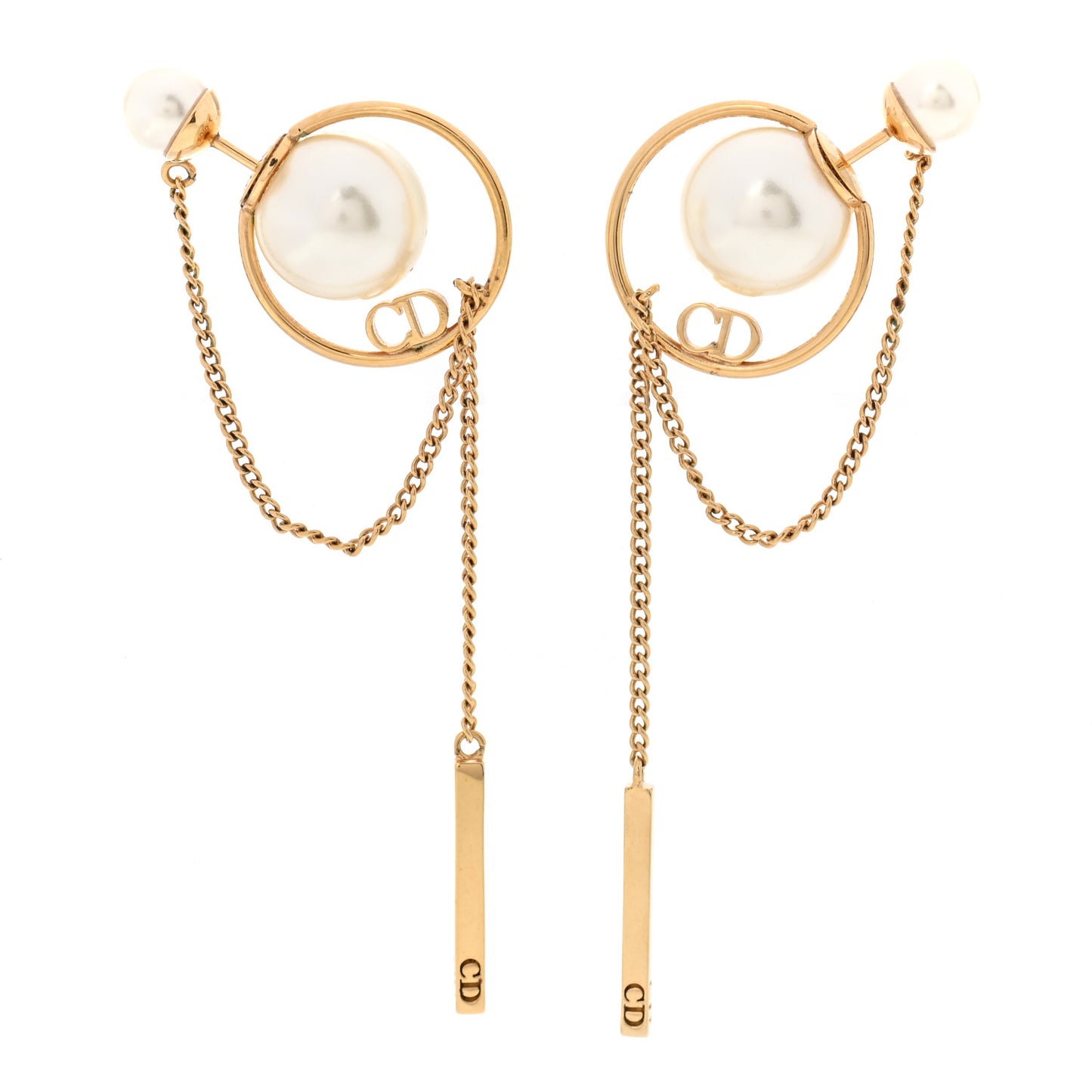 Pearl Tribales Dangle Chain Earrings Gold