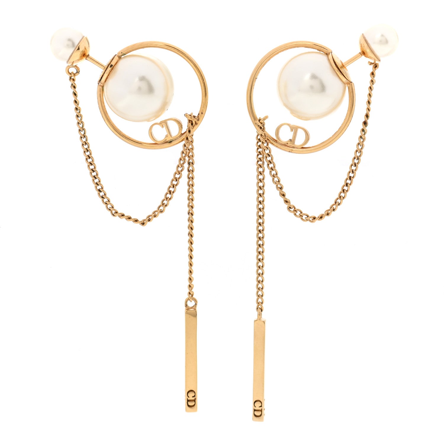 Christian Dior Pearl Tribales Dangle Chain Earrings Gold 1 of 5