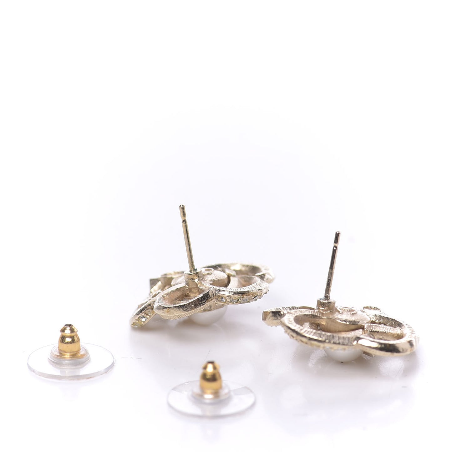 Crystal Pearl Camellia Earrings Gold