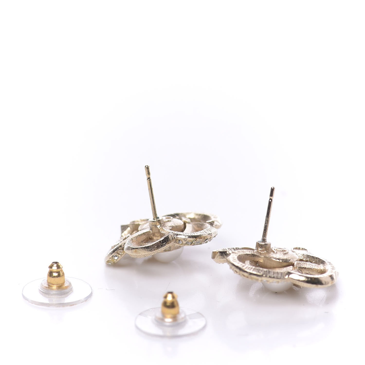 Chanel Crystal Pearl Camellia Earrings Gold 3 of 8