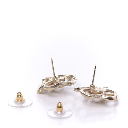 Chanel Crystal Pearl Camellia Earrings Gold 3 of 8