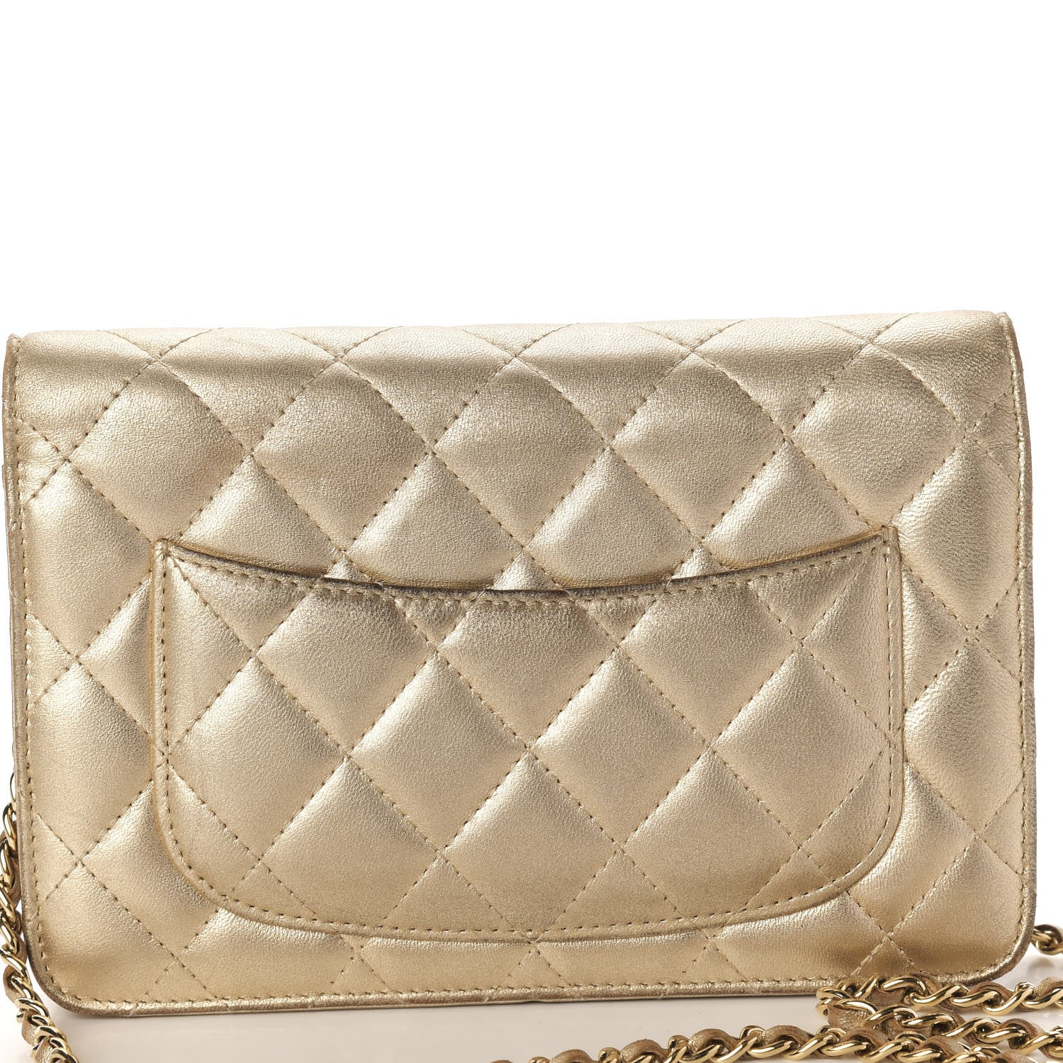 Chanel Metallic Lambskin Quilted Wallet On Chain WOC Gold 11 of 12