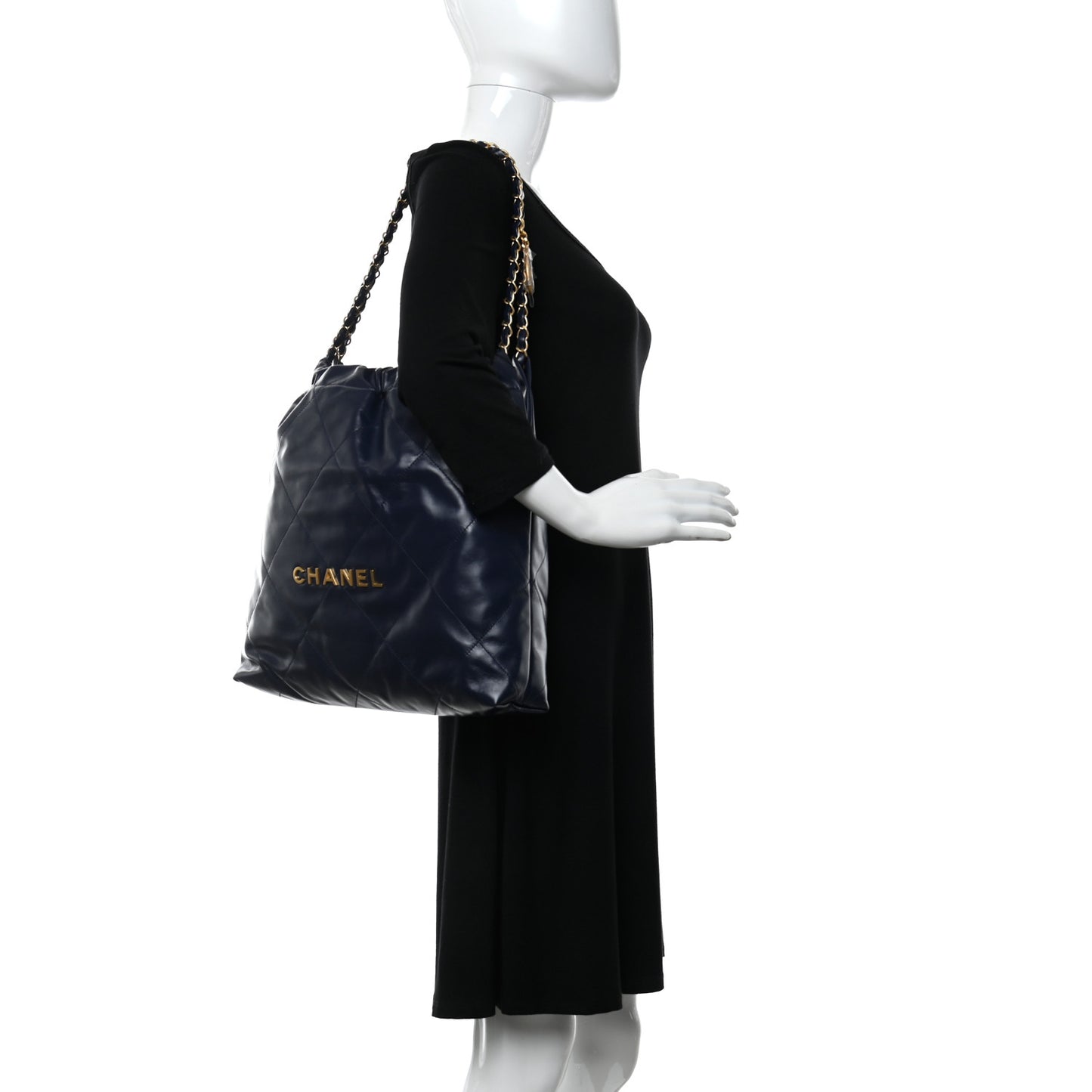 Shiny Calfskin Quilted Chanel 22 Navy Blue