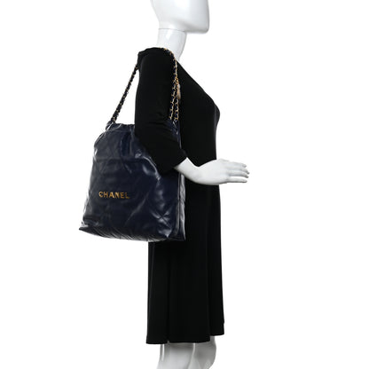 Chanel Shiny Calfskin Quilted Chanel 22 Navy Blue 2 of 12