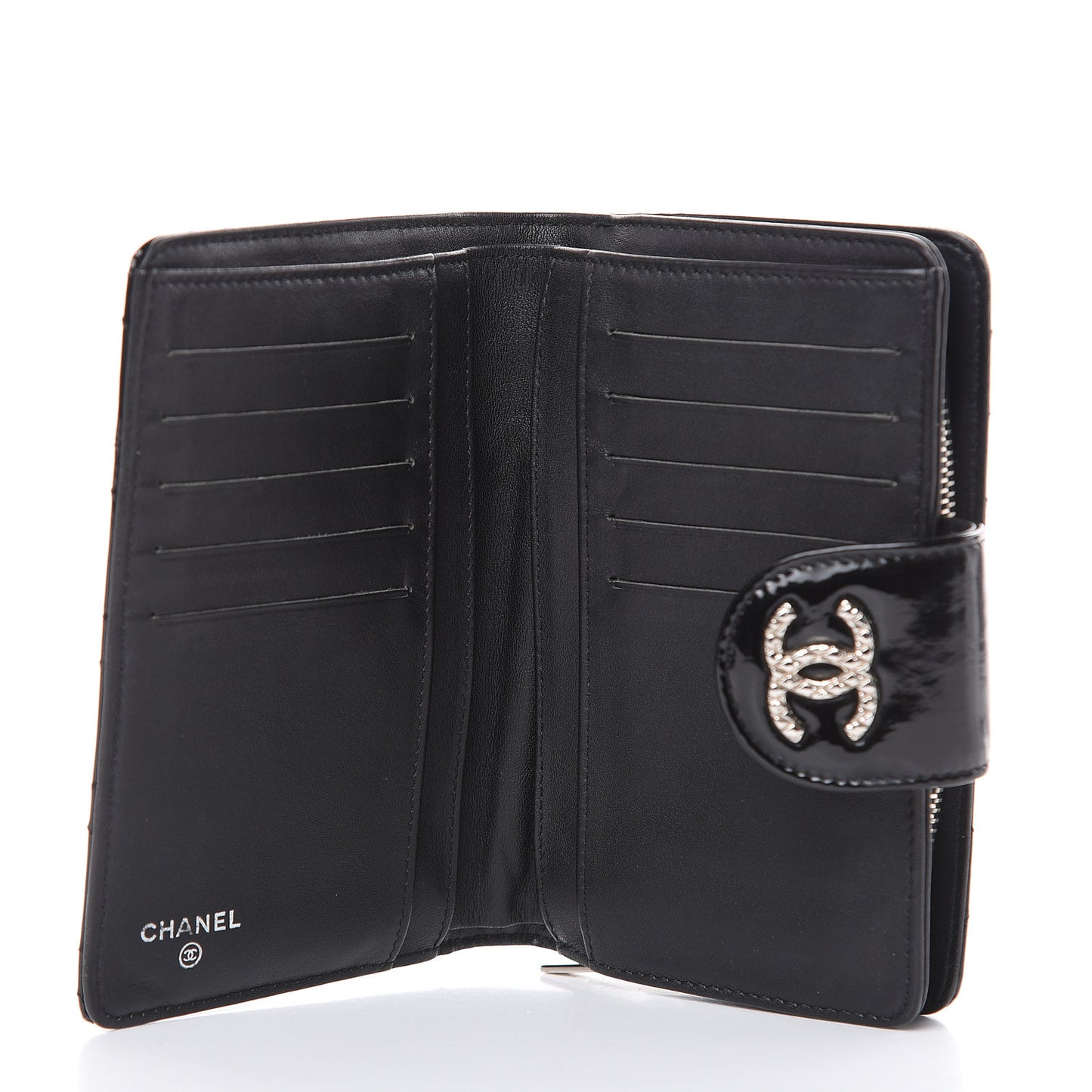 Patent Quilted Brilliant Zipped Pocket Wallet Black