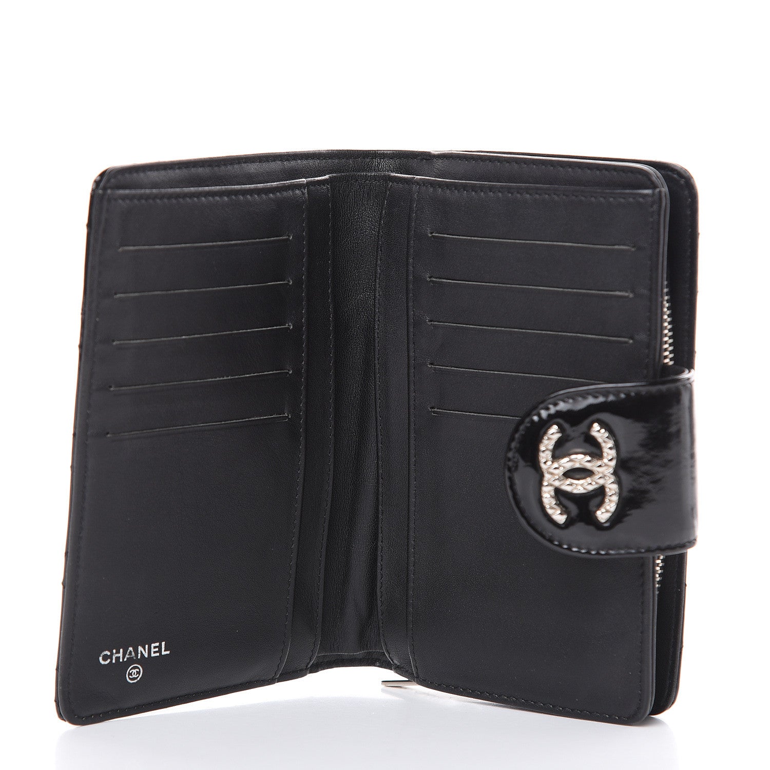 Chanel Patent Quilted Brilliant Zipped Pocket Wallet Black 5 of 11