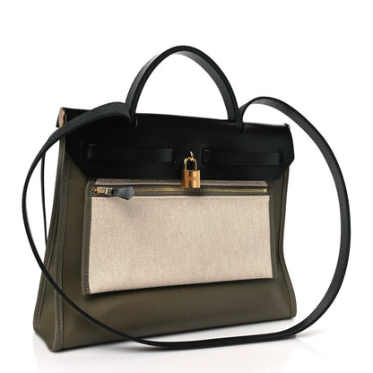 Hermes Toile H Berline Vache Hunter Herbag Zip PM 31 Kaki Black 5 of 11