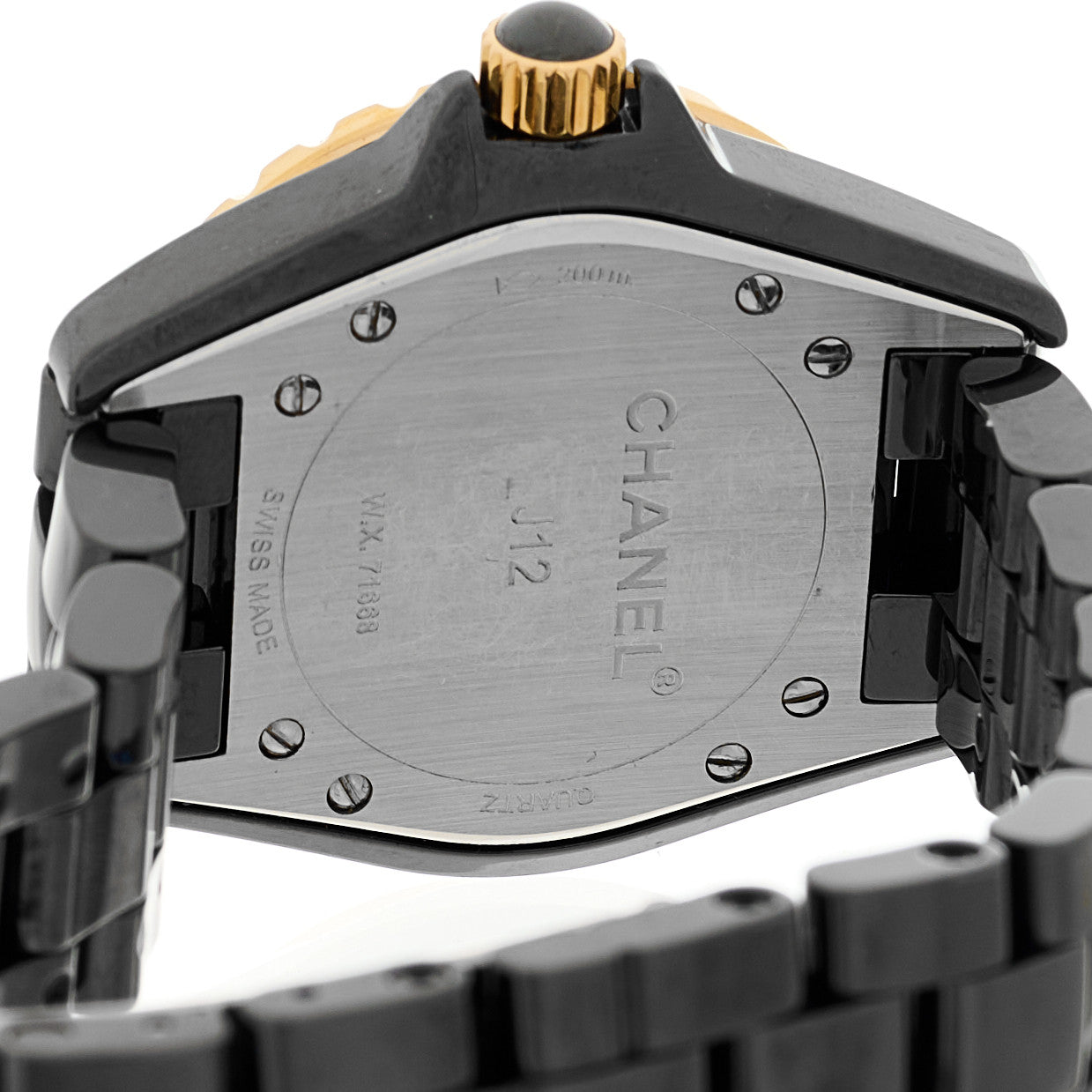 Chanel Stainless Steel 18K Yellow Gold Ceramic Diamond 33mm J12 Quartz Watch Black 4 of 5