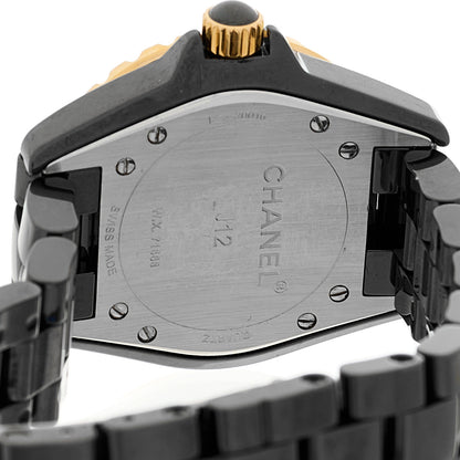 Chanel Stainless Steel 18K Yellow Gold Ceramic Diamond 33mm J12 Quartz Watch Black 4 of 5