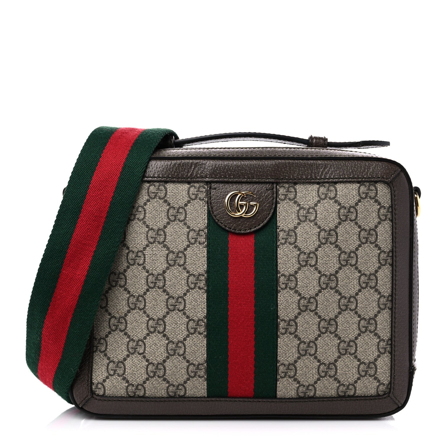 Gucci GG Supreme Monogram Web Small Ophidia Top Handle Shoulder Bag Brown 1 of 11