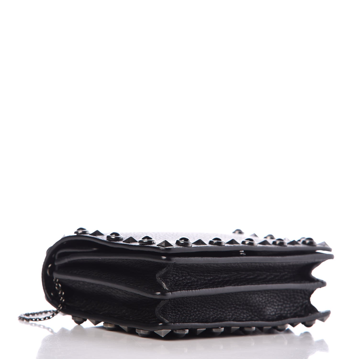 Valentino Garavani Grained Calfskin Onyx Rockstud Rolling Wallet on Chain Black 5 of 11