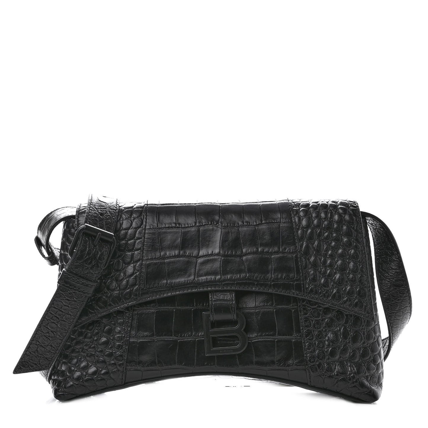 Extra Supple Calfskin Crocodile Embossed Monochrome XS Downtown Shoulder Bag Black