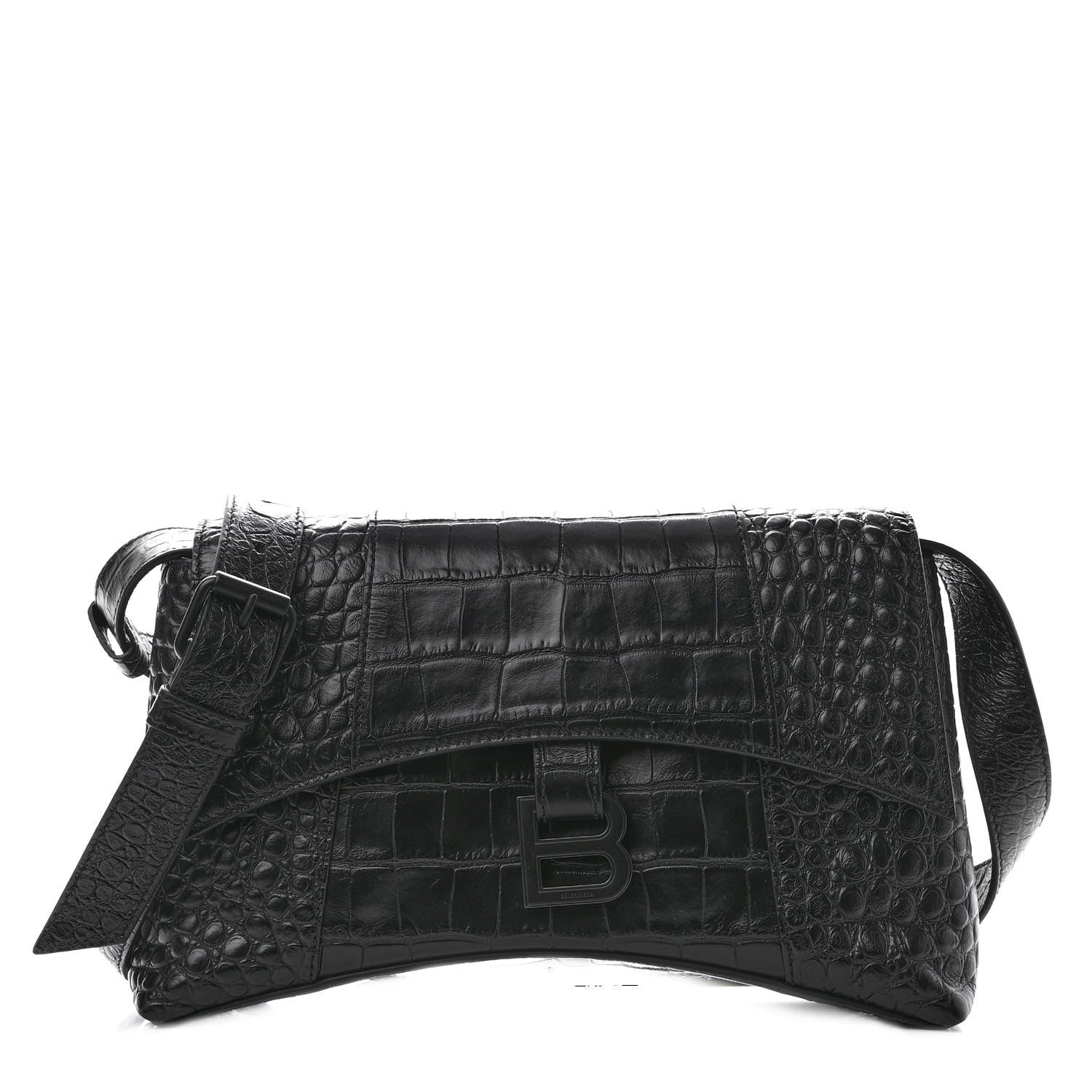 Balenciaga Extra Supple Calfskin Crocodile Embossed Monochrome XS Downtown Shoulder Bag Black 1 of 9