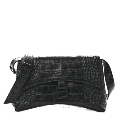 Balenciaga Extra Supple Calfskin Crocodile Embossed Monochrome XS Downtown Shoulder Bag Black 1 of 9