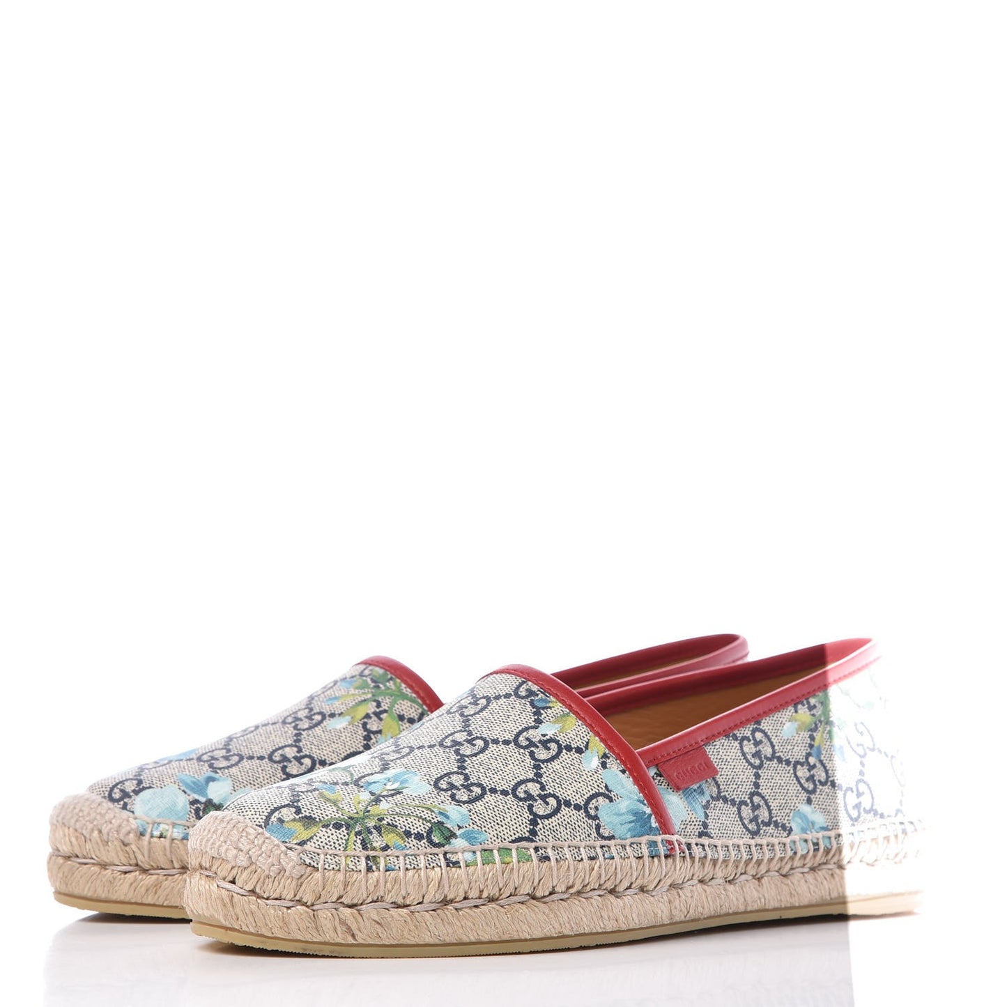 GG Supreme Monogram Blooms Espadrilles 39 Beige Blue Navy Hibiscus Red
