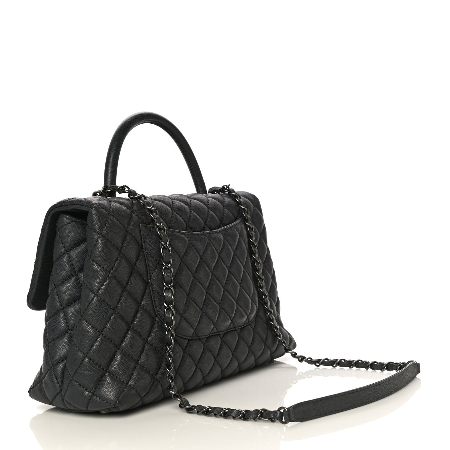 Caviar Quilted Medium Coco Handle Flap Dark Grey