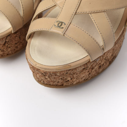 Chanel Lambskin Cork Pearl CC Platform Sandals 38 Beige 10 of 12