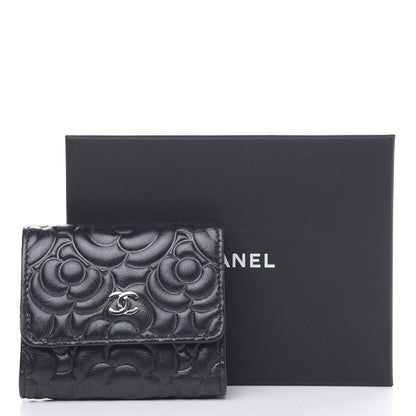 Chanel Goatskin Camellia Embossed Compact Wallet Black 9 of 10