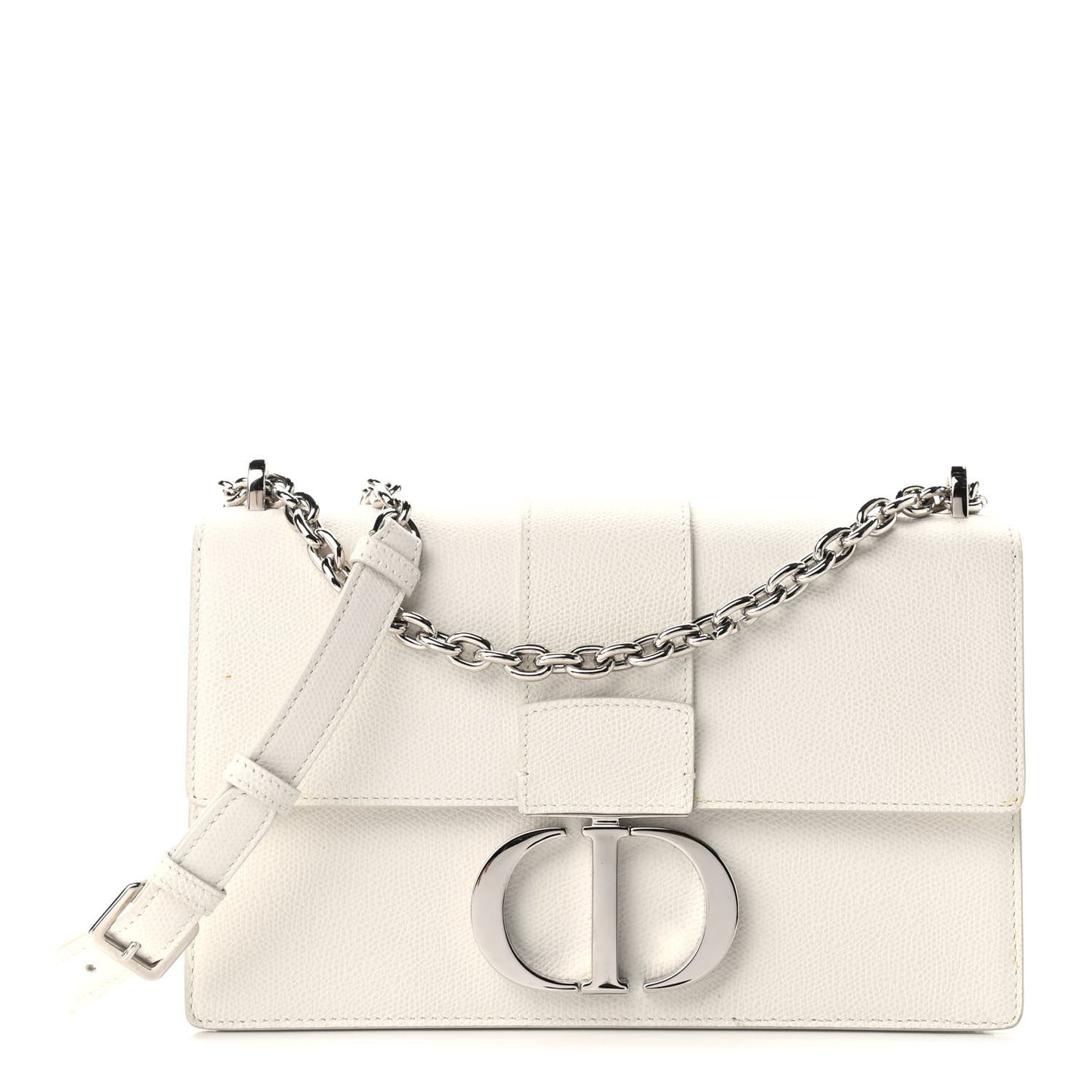 Grained Calfskin 30 Montaigne Chain Flap Bag White