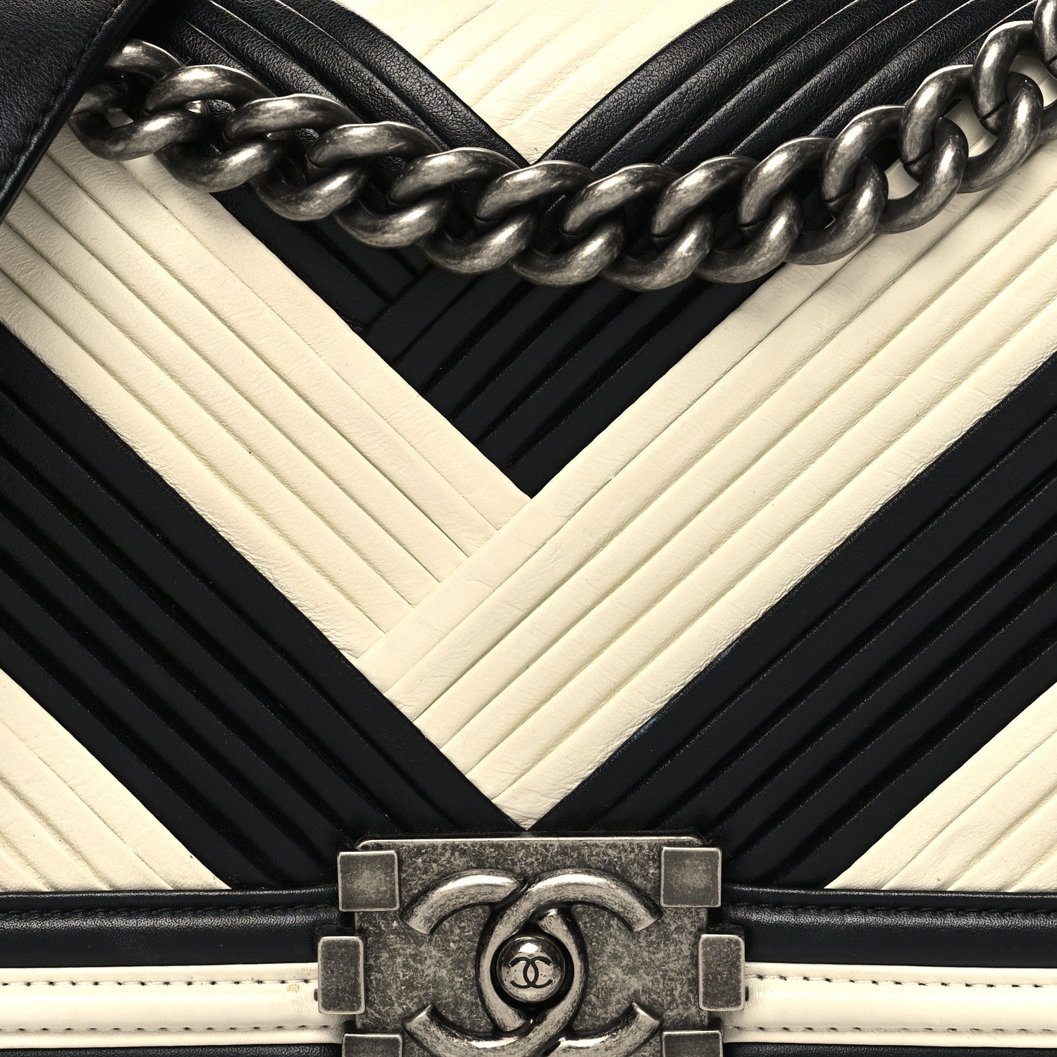 Chanel Calfskin Pleated Medium Boy In Rome Flap Black White 8 of 10