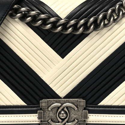 Chanel Calfskin Pleated Medium Boy In Rome Flap Black White 8 of 10