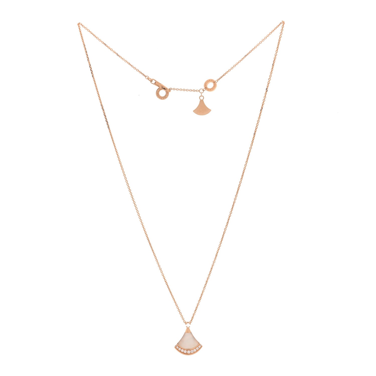 Bulgari 18K Rose Gold Diamond Mother of Pearl Divas' Dream Pave Pendant Necklace 3 of 8