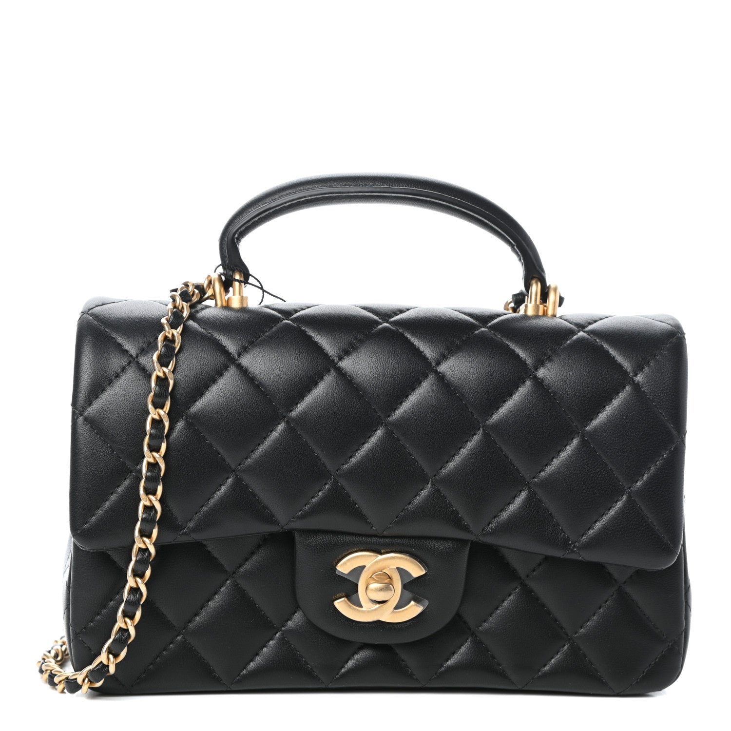 Chanel Lambskin Quilted Mini Top Handle Rectangular Flap Black 1 of 9