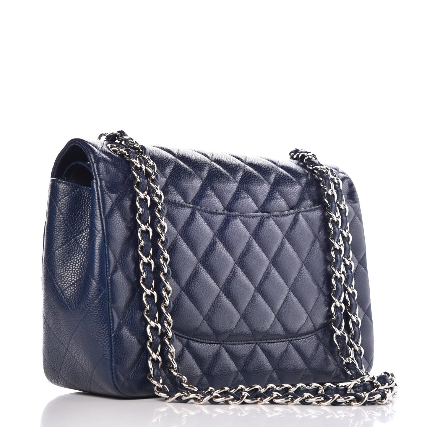 Caviar Quilted Jumbo Double Flap Navy Blue