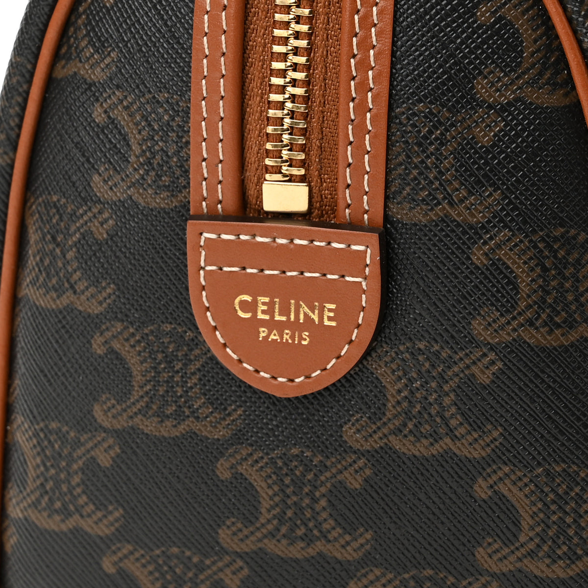 Celine Triomphe Canvas Calfskin Small Boston Bag Tan 6 of 9
